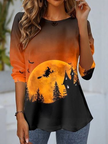 Women's Long Sleeve T-shirt Spring/Fall Orange Red Halloween Jersey Crew Neck Daily Going Out Casual Top - Just Fashion Now - Modalova