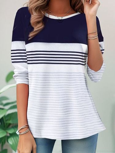 Striped printed long sleeved casual T-shirt - Modetalente - Modalova