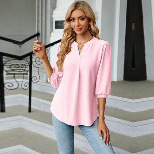 Women's Half Sleeve Shirt Summer White Plain V Neck Balloon Sleeve Daily Going Out Casual Top - Just Fashion Now - Modalova