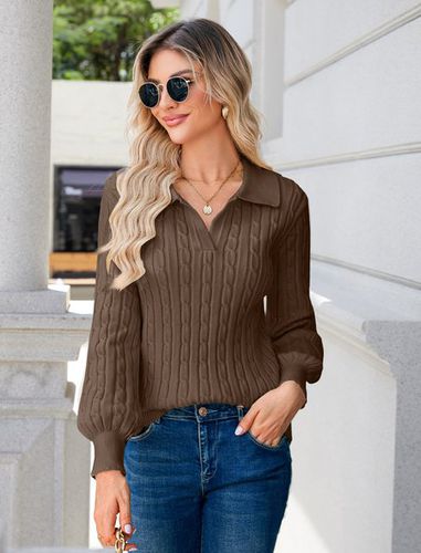 Plain Balloon Sleeve Casual Regular Fit Sweater - Just Fashion Now - Modalova