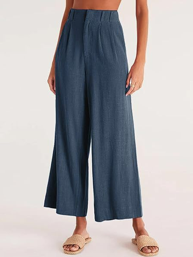 Casual Plain Cotton And Linen Pants - Just Fashion Now - Modalova