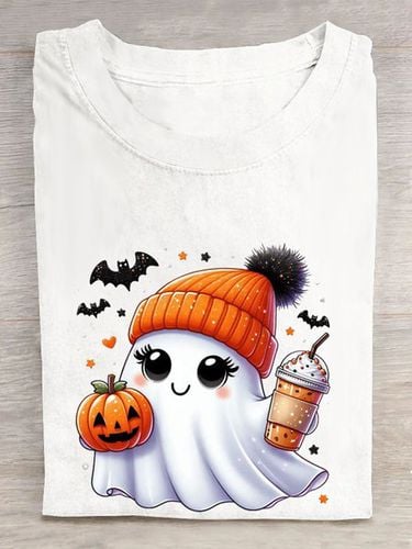 Fun Halloween Pumpkin Printed Round Neck T-shirt - Just Fashion Now - Modalova