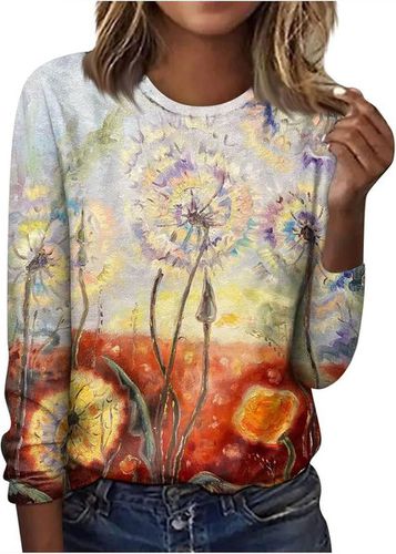 Women's Long Sleeve Floral Knitted Crew Neck Casual Top - Just Fashion Now - Modalova