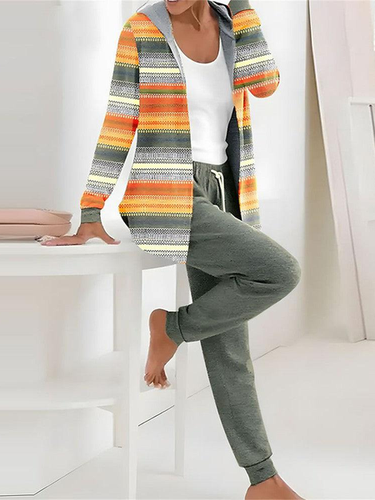 Loose Casual Hoodie Color Block Two-Piece Set - Just Fashion Now - Modalova