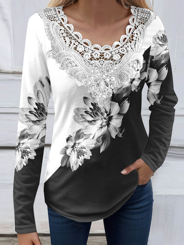 Lace Jersey Casual Blouse - Just Fashion Now - Modalova