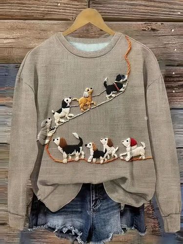 Funny dog print women's casual long sleeved round neck pullover sweatshirt - Just Fashion Now - Modalova