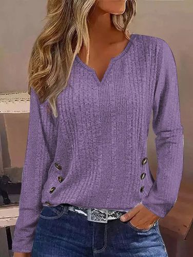 Casual Loose Knitted Notched T-Shirt - Just Fashion Now - Modalova