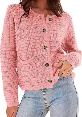 Buckle Crew Neck Casual Wool/Knitting Cardigan - Just Fashion Now - Modalova