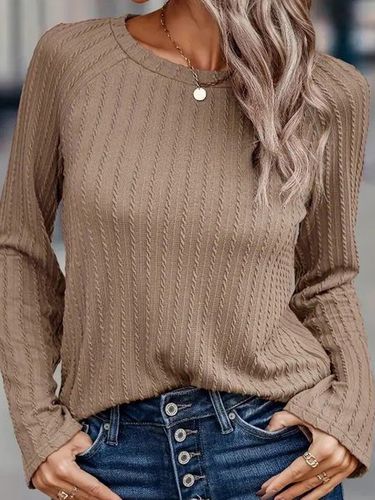 Women's Long Sleeve Plain Knitted Crew Neck Casual Top - Just Fashion Now - Modalova