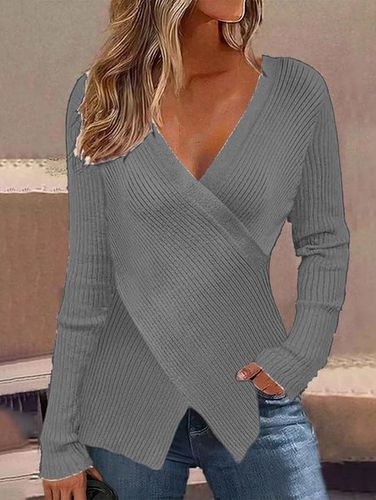 Cross Neck Plain Cross Casual Sweater - Just Fashion Now - Modalova