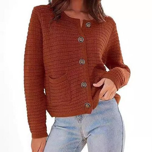 Buckle Crew Neck Casual Wool/Knitting Cardigan - Just Fashion Now - Modalova