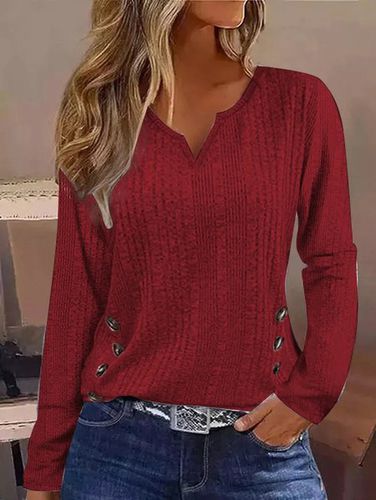 Casual Loose Knitted Notched T-Shirt - Just Fashion Now - Modalova