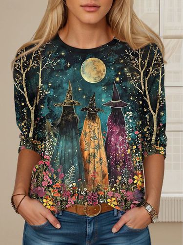 Halloween Witch Design Round Neck T-Shirt - Just Fashion Now - Modalova