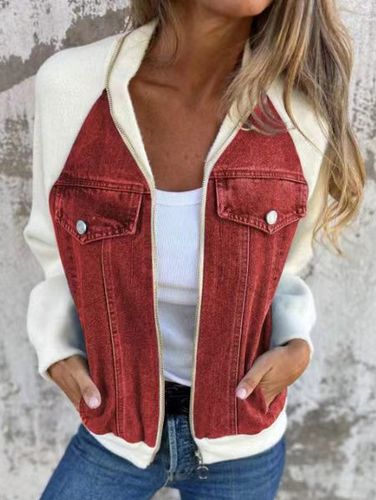 Loose Contrast Stitching Denim Casual Jacket - Just Fashion Now - Modalova