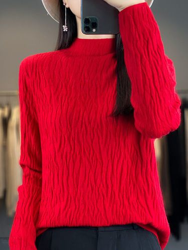 Casual Mock Neck Plain Wool/Knitting Sweater - Just Fashion Now - Modalova