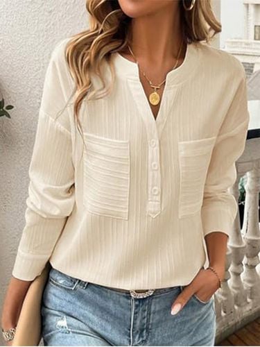 Women's Long Sleeve Blouse Spring/Fall White Plain Buckle Stand Collar Daily Going Out Casual Top - Just Fashion Now - Modalova