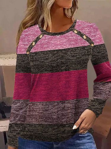 Women's Color Block Buckle Knitted Crew Neck Casual Top - Just Fashion Now - Modalova