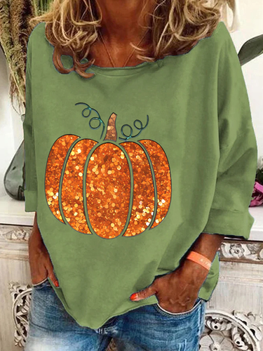 Sequin Pumpkin Print Casual Sweatshirt - Just Fashion Now - Modalova