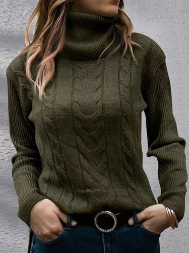 Casual Plain Turtleneck Loose Sweater - Just Fashion Now - Modalova