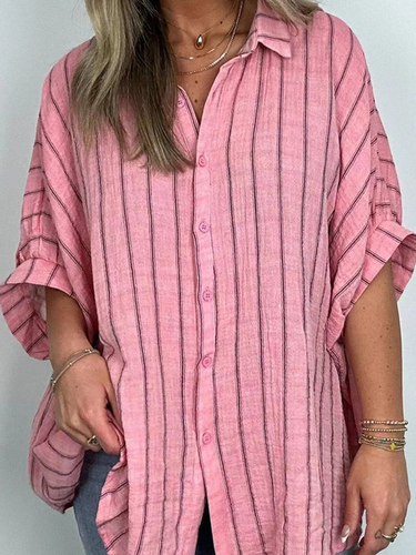 Women's Half Sleeve Shirt Summer White Striped Shirt Collar Daily Going Out Casual Top - Just Fashion Now - Modalova