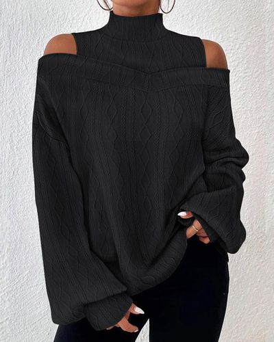 Loose Plain Casual Turtleneck Blouse - Just Fashion Now - Modalova