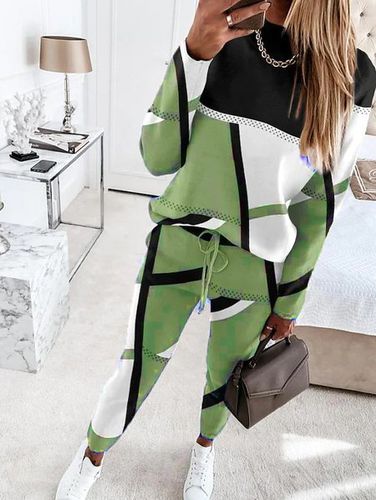 Geometric Contrast Patchwork Casual Suit - Just Fashion Now - Modalova