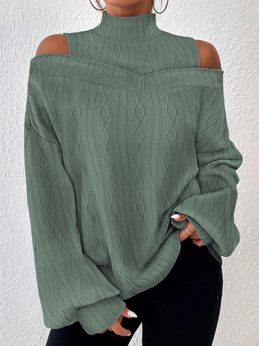 Loose Plain Casual Turtleneck Blouse - Just Fashion Now - Modalova