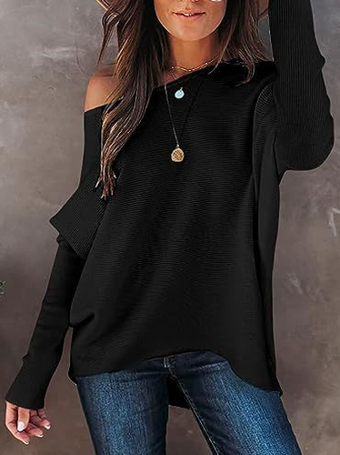 Women's Long Sleeve Blouse Spring/Fall Black Plain Crew Neck Daily Going Out Casual Top - Just Fashion Now - Modalova