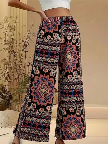 Ethnic Geometric Floral Casual Wide Leg Pants - Just Fashion Now - Modalova