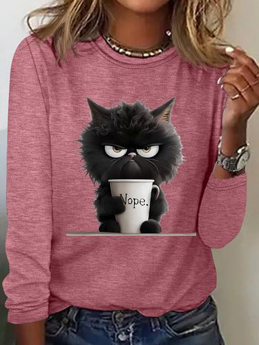 Funny Cat Nope Casual Long Sleeve Shirt - Just Fashion Now - Modalova