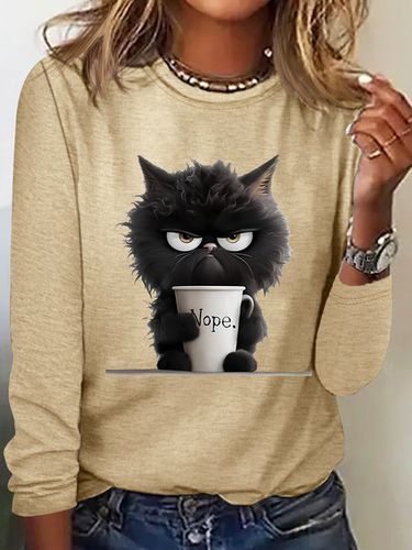 Funny Cat Nope Casual Long Sleeve Shirt - Just Fashion Now - Modalova