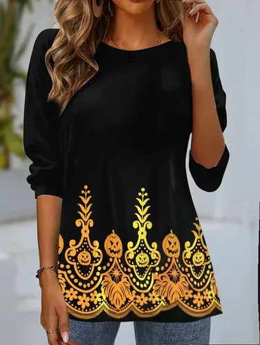 Women's Long Sleeve T-shirt Spring/Fall Black Halloween Jersey Crew Neck Daily Going Out Casual Top - Just Fashion Now - Modalova