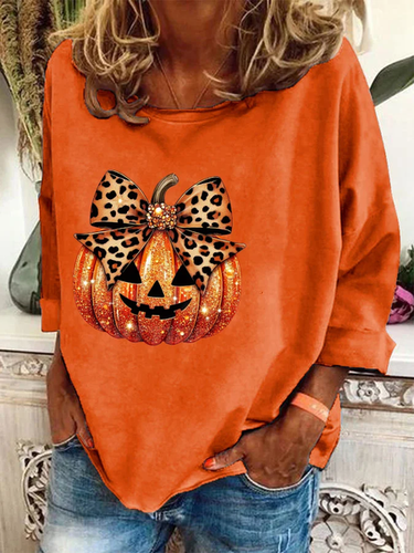 Women's Leopard Coquette Bow Pumpkin Print Casual Sweatshirt - Just Fashion Now - Modalova