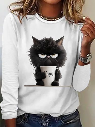 Funny Cat Nope Casual Long Sleeve Shirt - Just Fashion Now - Modalova