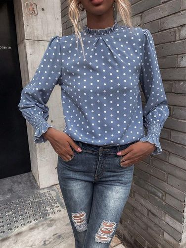 Women's Long Sleeve Blouse Spring/Fall Apricot Polka Dots Lotus Leaf Collar Daily Going Out Casual Top - Just Fashion Now - Modalova