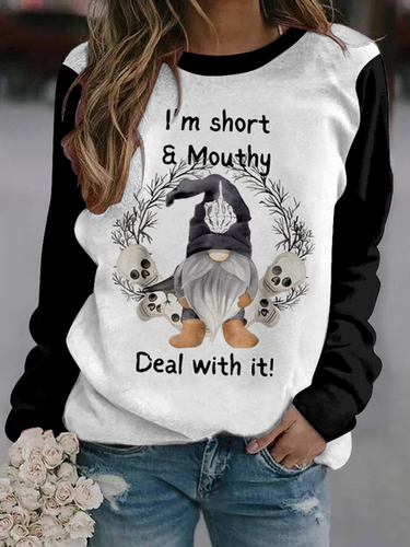 I'm Short & Mouthy Printed Halloween Casual Loose Crew Neck Sweatshirt - Just Fashion Now - Modalova