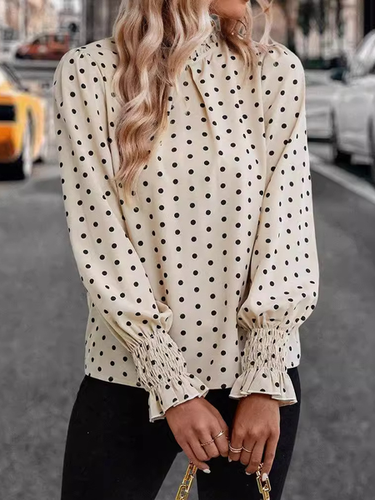 Women's Long Sleeve Blouse Spring/Fall Apricot Polka Dots Lotus Leaf Collar Daily Going Out Casual Top - Just Fashion Now - Modalova