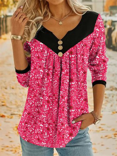 Notched Casual Floral Blouse - Just Fashion Now - Modalova