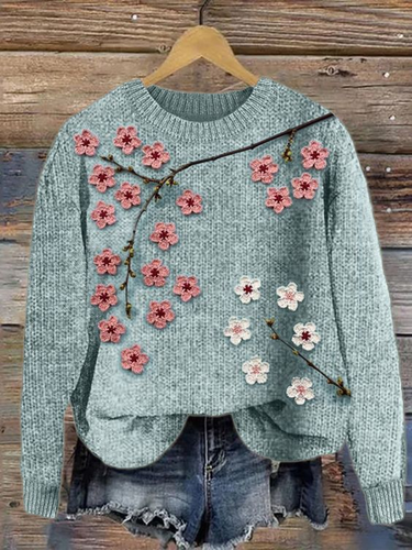 Cherry Blossom Crochet Art Cozy Knit Sweater - Just Fashion Now - Modalova