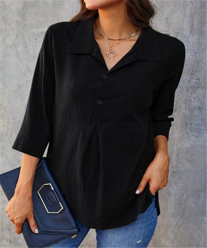 Shawl Collar Casual Plain Blouse - Just Fashion Now - Modalova