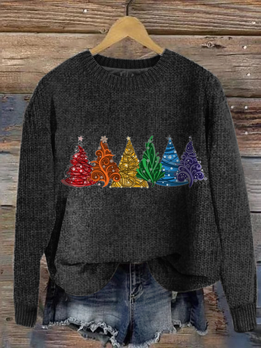 Women's Christmas Tree Knitted Crew Neck Simple Sweater - Just Fashion Now - Modalova