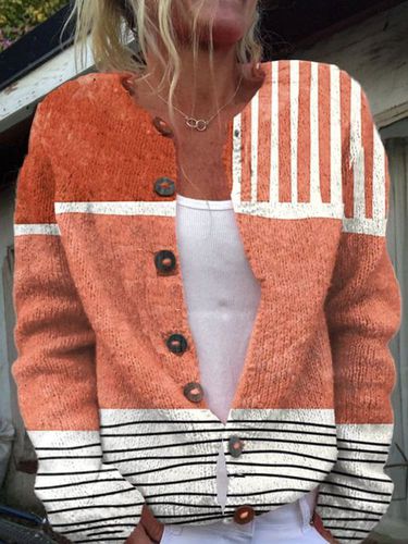 Buttoned Striped Others Casual Cardigan - Just Fashion Now - Modalova