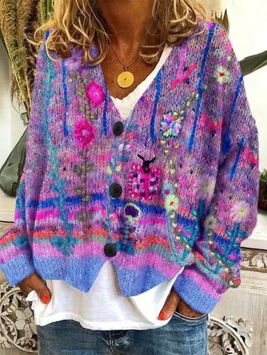 Yarn/Wool Yarn Floral Casual Cardigan - Just Fashion Now - Modalova