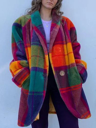 Vintage Lapel Collar Plaid Coat - Just Fashion Now - Modalova