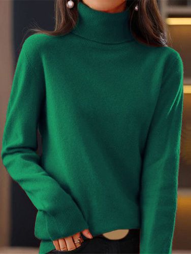 Yarn/Wool Yarn Turtleneck Casual Plain Sweater - Just Fashion Now - Modalova