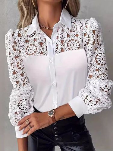 Shirt Collar Casual Lace Shirt - Just Fashion Now - Modalova