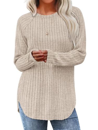 Women's Plain Crew Neck Casual Top - Just Fashion Now - Modalova