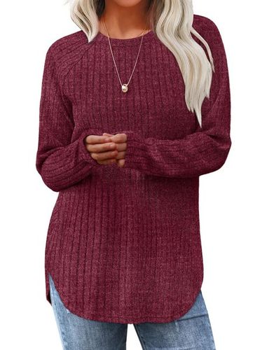 Women's Plain Crew Neck Casual Top - Just Fashion Now - Modalova