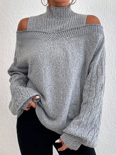 Turtleneck Balloon Sleeve Plain Wool/Knitting Casual Sweater - Just Fashion Now - Modalova