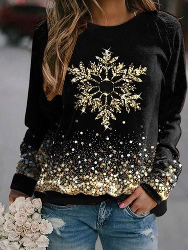 Christmas Snowflake Design Round Neck Casual Sweatshirt - Just Fashion Now - Modalova